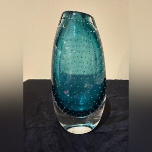 Ernest Gordon Teal Bullicante Hand-Blown Glass Vase Åfors Sweden 1950s Signed